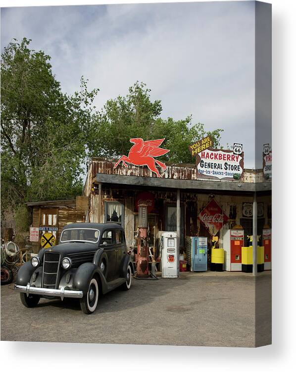 Route 66 Canvas Print featuring the painting Hackberry General Store, Route 66, Hackberry, Arizona #1 by 