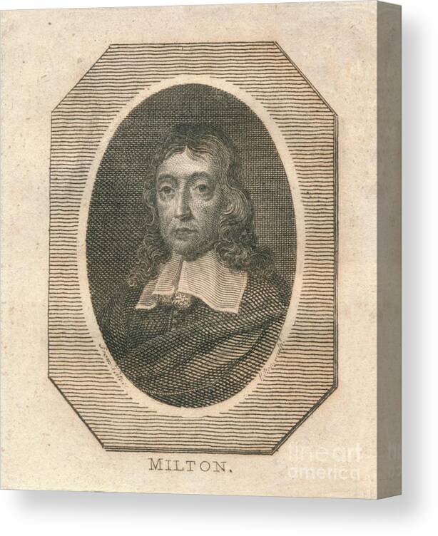 Engraving Canvas Print featuring the drawing Milton #1 by Print Collector