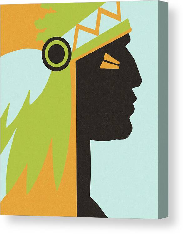 Adult Canvas Print featuring the drawing Profile of Indian Chief #1 by CSA Images
