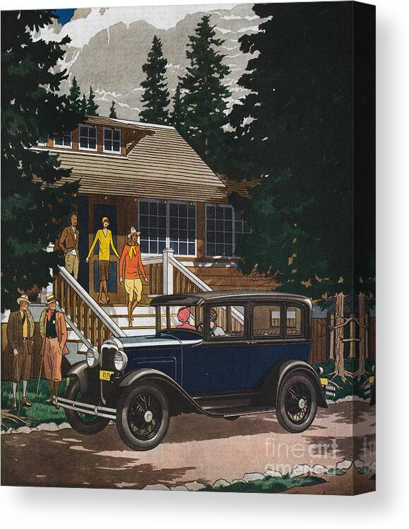 Art Canvas Print featuring the photograph Advertisement For New Ford Sedan by Bettmann