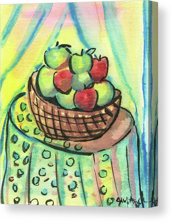 Basket Of Apples Canvas Print featuring the painting Basket Of Apples by Jennifer Frances Azadmanesh