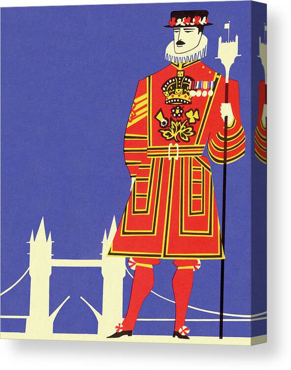 Adult Canvas Print featuring the drawing Beefeater Guard and Tower Bridge by CSA Images
