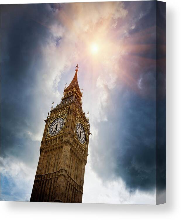 Tranquility Canvas Print featuring the photograph Big Ben Clock Tower In Cloudy Sky by Walter Zerla