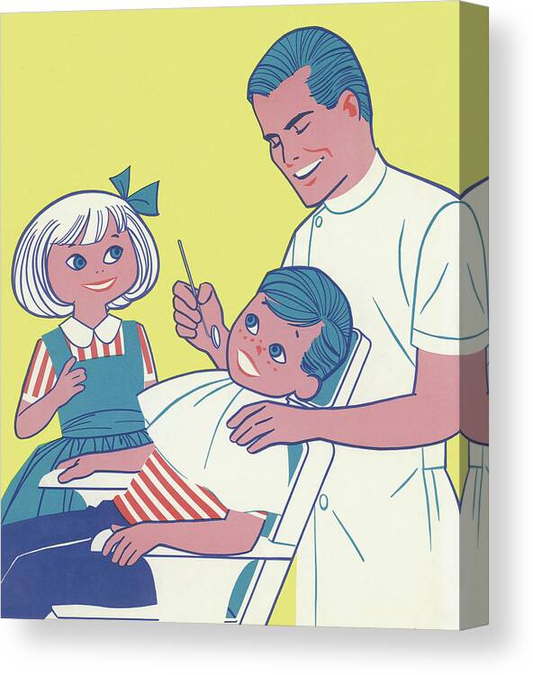 Adult Canvas Print featuring the drawing Boy and Girl at the Dentist by CSA Images