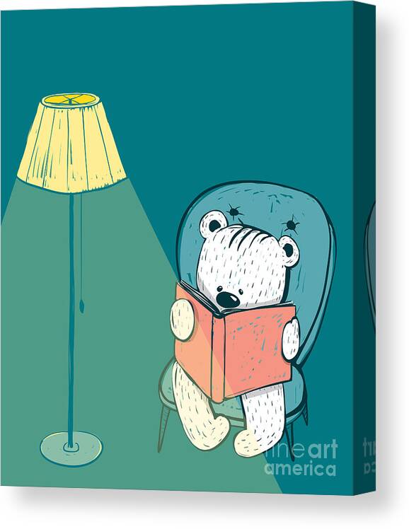 Sketchy Canvas Print featuring the digital art Cartoon Baby Bear Reading A Book Hand by Popmarleo