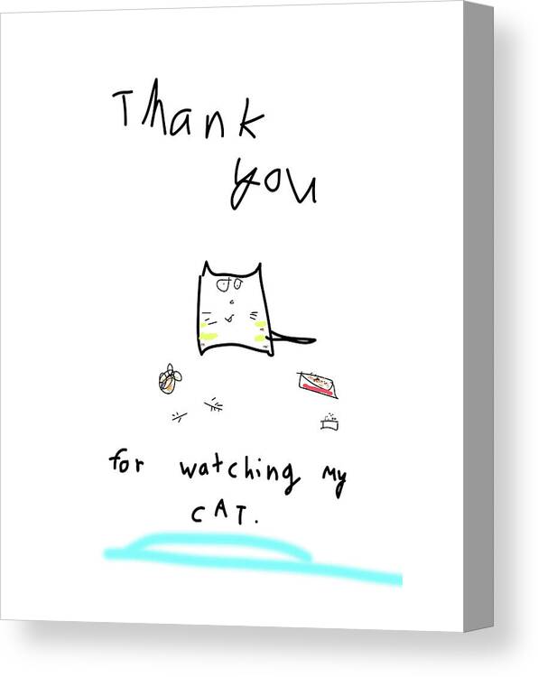 Thanks Canvas Print featuring the drawing Cat Thank You by Ashley Rice
