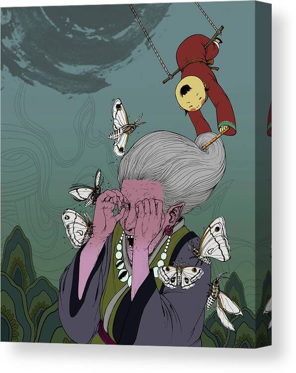 Hanging Canvas Print featuring the digital art Children Book Flute Boy Chuck Story by Copyrights (c) Wonman Kim