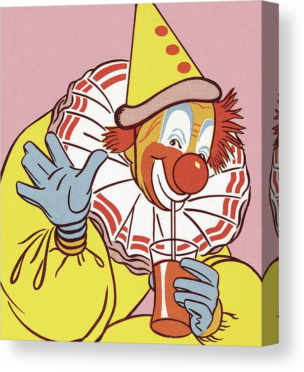 Beverage Canvas Print featuring the drawing Clown Drinking by CSA Images