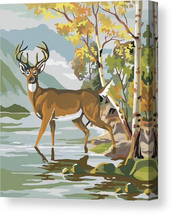 Activity Canvas Print featuring the drawing Deer in Lake by CSA Images