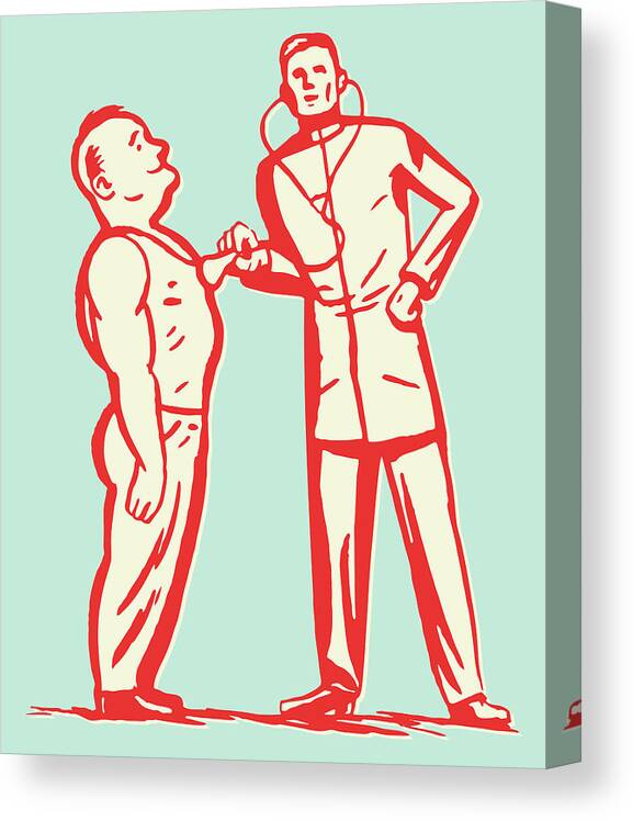 Adult Canvas Print featuring the drawing Doctor Using Stethoscope on Strong Man by CSA Images