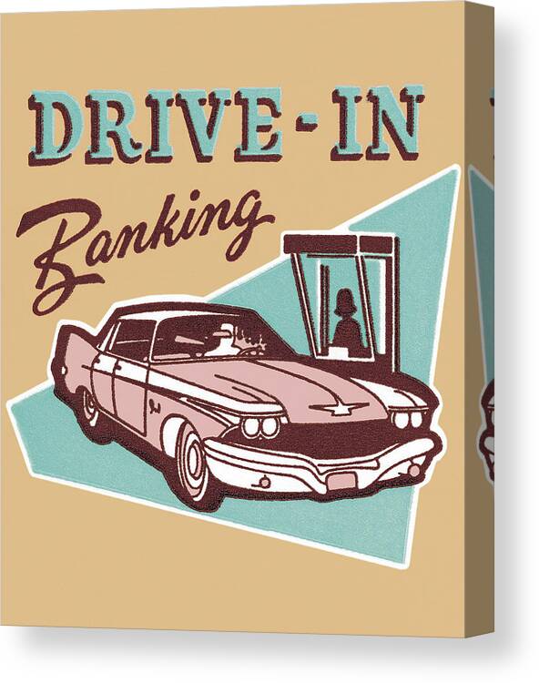Auto Canvas Print featuring the drawing Drive-In Banking by CSA Images