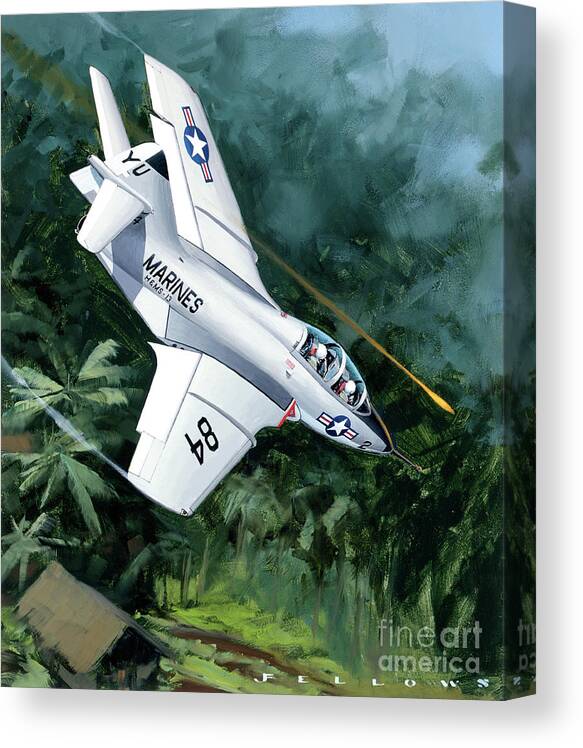 Military Aircraft Canvas Print featuring the painting Grumman F9F Cougar by Jack Fellows