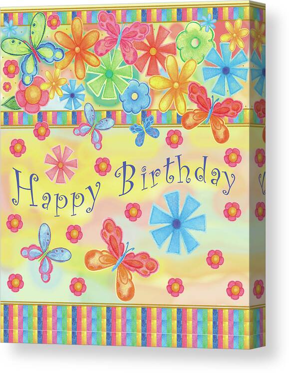 Happy Birthday Flowers Canvas Print featuring the painting Fun Birthday by Maria Trad