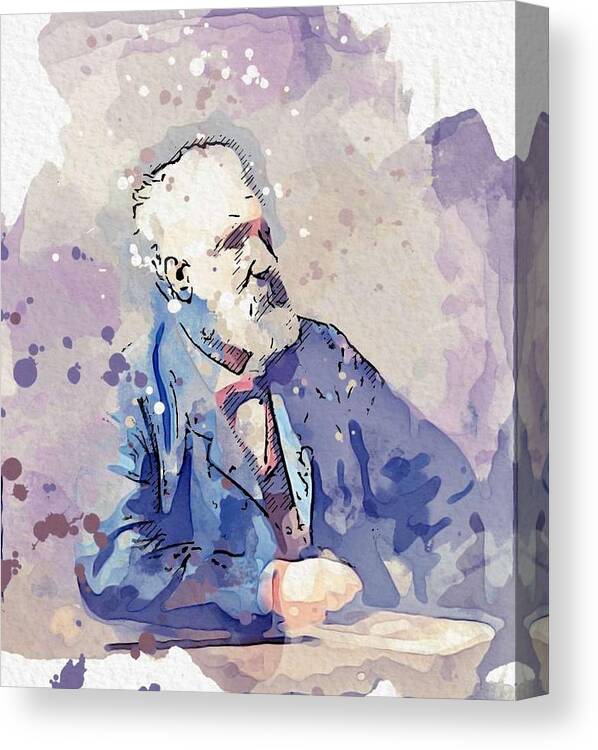 Man Canvas Print featuring the painting Jules Verne ecrivain 1828 - 1905 watercolor by Ahmet Asar by Celestial Images