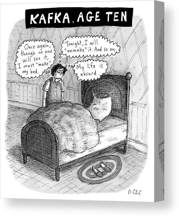 Kafka Canvas Print featuring the drawing Kafka Age Ten by Roz Chast