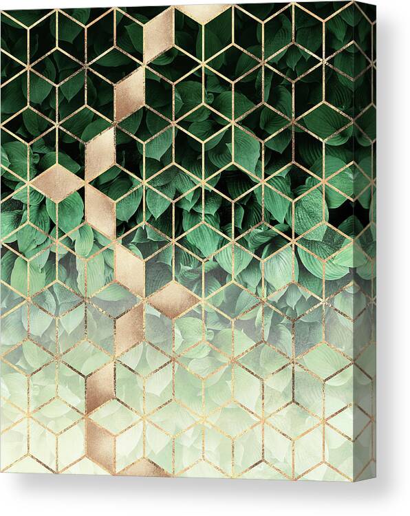 Graphic Canvas Print featuring the digital art Leaves And Cubes by Elisabeth Fredriksson