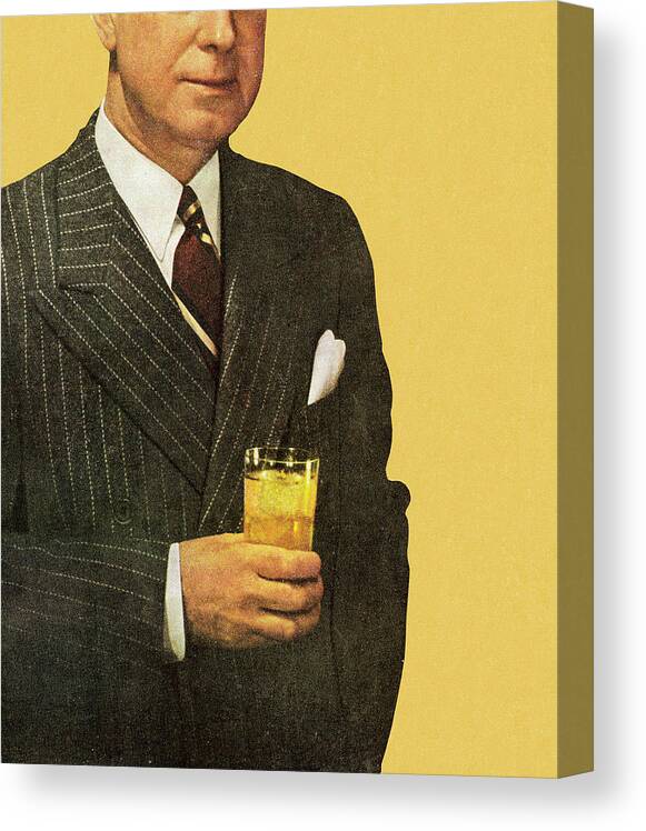 Accessories Canvas Print featuring the drawing Man in Suit Holding Beverage by CSA Images