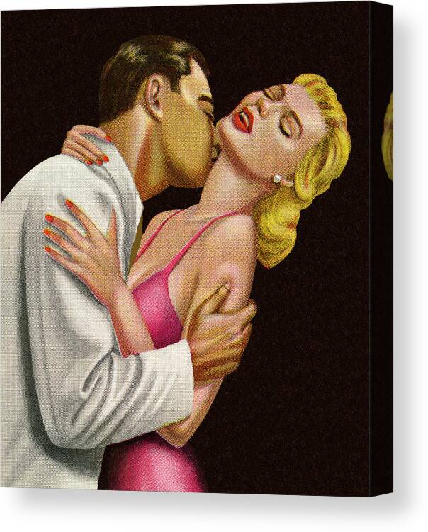 Adult Canvas Print featuring the drawing Man Kissing a Woman by CSA Images