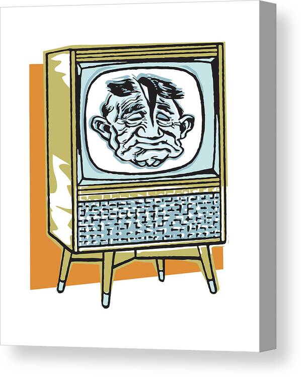 Audio Visual Canvas Print featuring the drawing Man with Split Head on Television by CSA Images