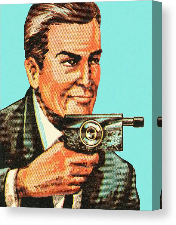 Adult Canvas Print featuring the drawing Man with Spy Gun Camera by CSA Images