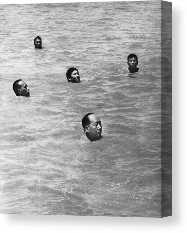 Long Canvas Print featuring the photograph Mao Zedong Swimming In The River by Keystone-france