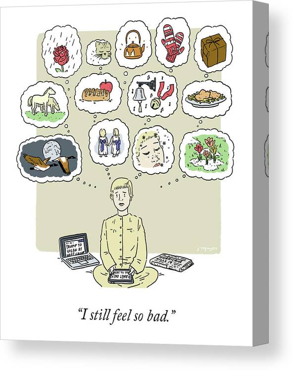 I Still Feel So Bad. Canvas Print featuring the drawing My Favorite Things by Jeremy Nguyen