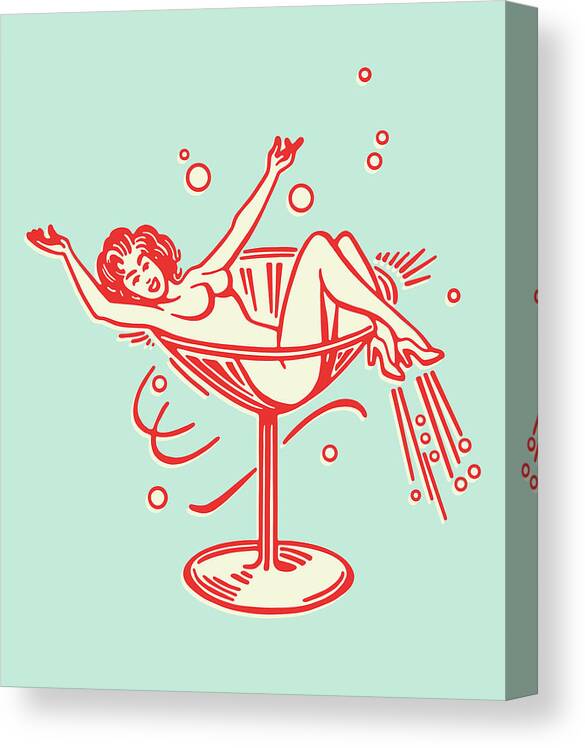 Adult Canvas Print featuring the drawing Nude Woman in Martini Glass by CSA Images