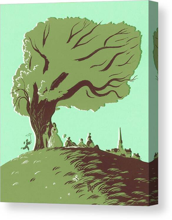 Campy Canvas Print featuring the drawing Old Time Scene Under Tree by CSA Images