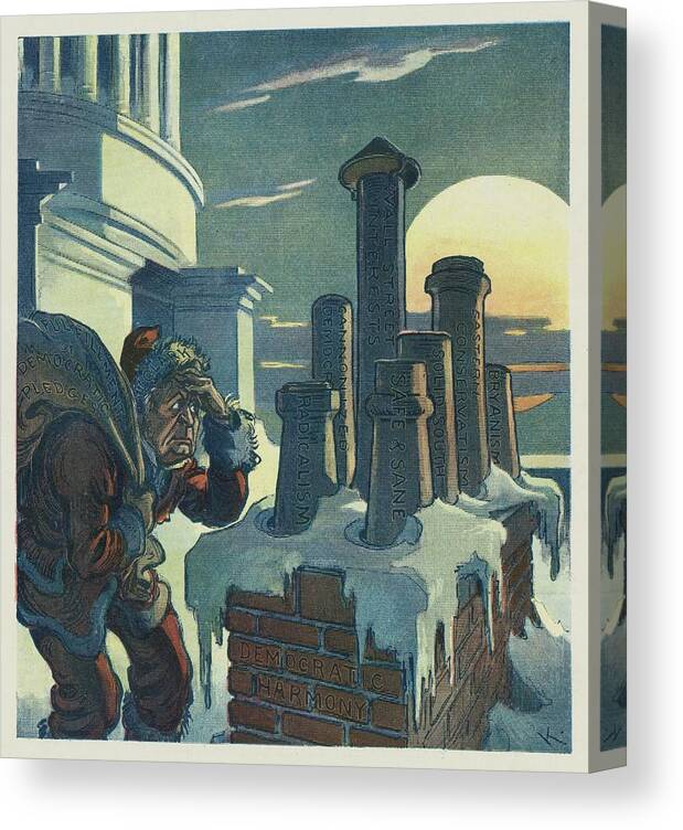 Illustration Canvas Print featuring the painting On The Democratic Roof by Udo Keppler