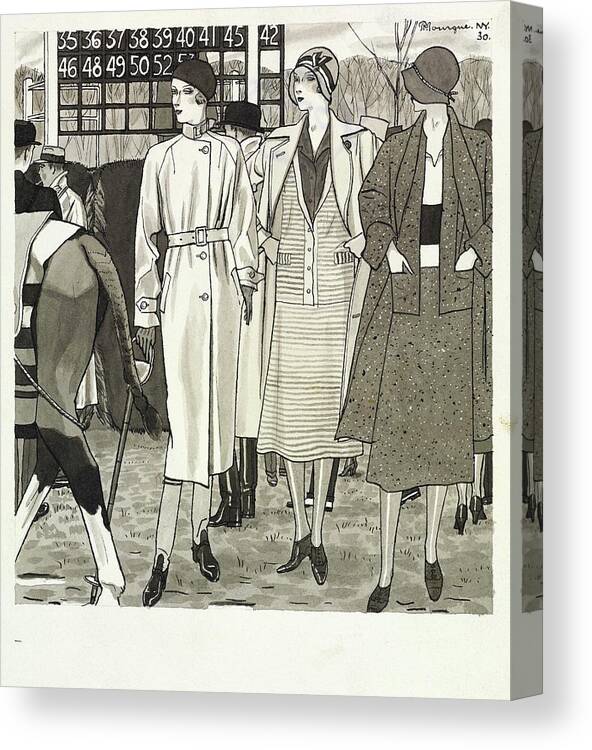 #new2022vogue Canvas Print featuring the drawing Patrons At A Horse-race by Pierre Mourgue