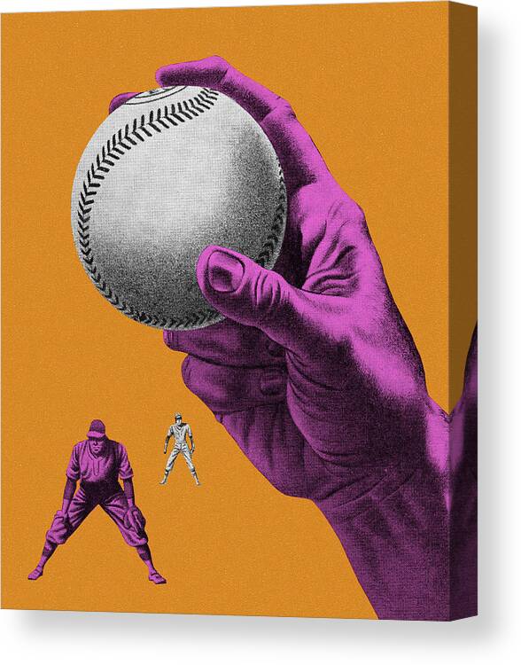 American Pastime Canvas Print featuring the drawing Pitcher Holding a Baseball by CSA Images