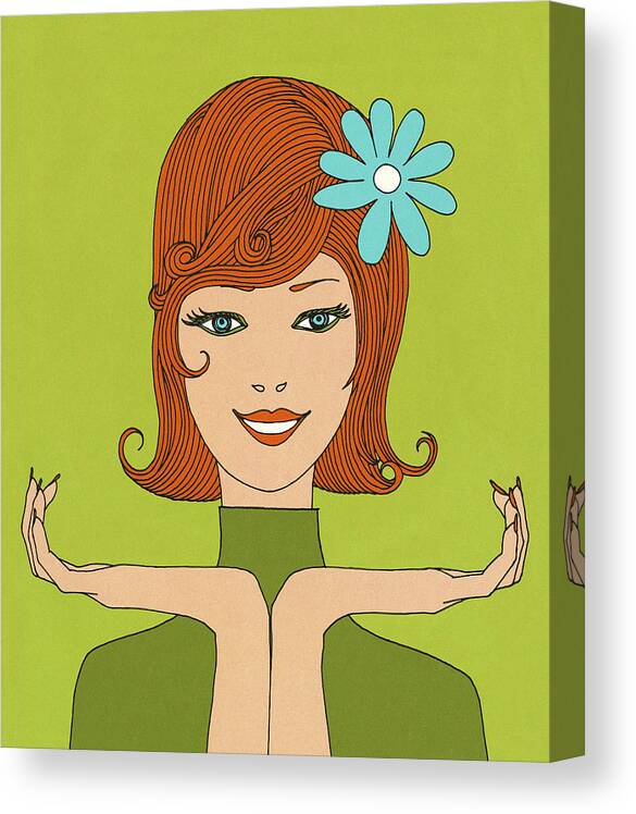 Adult Canvas Print featuring the drawing Pretty Lady with a Flower in Her Hair by CSA Images