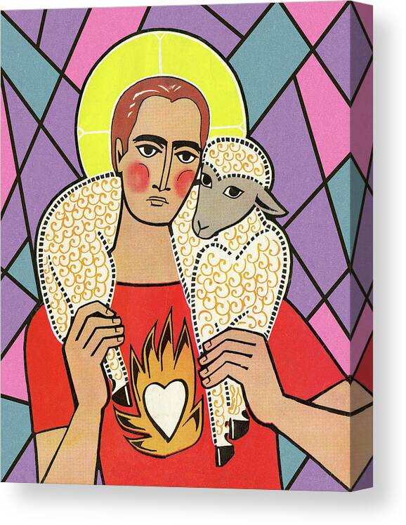Animal Canvas Print featuring the drawing Saint Holding Sheep by CSA Images