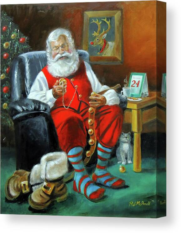 Santa In Chair Canvas Print featuring the painting Santa In Chair by R.j. Mcdonald