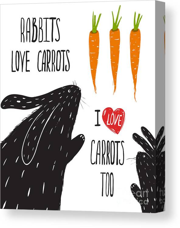 Love Canvas Print featuring the digital art Scratchy Rabbits Love Carrots by Popmarleo