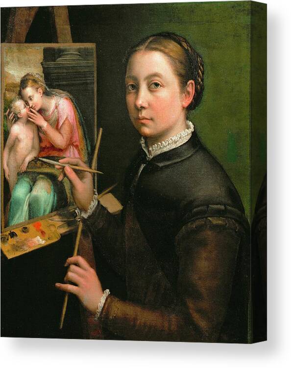 Anguissola Canvas Print featuring the painting Self-portrait, painting the Madonna, 1556 Canvas, 66 x 57 cm. by Sofonisba Anguissola -c 1532-1625-