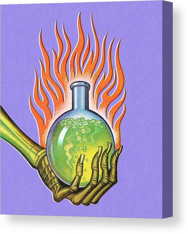 Afraid Canvas Print featuring the drawing Skeleton Hand Holding Potion by CSA Images