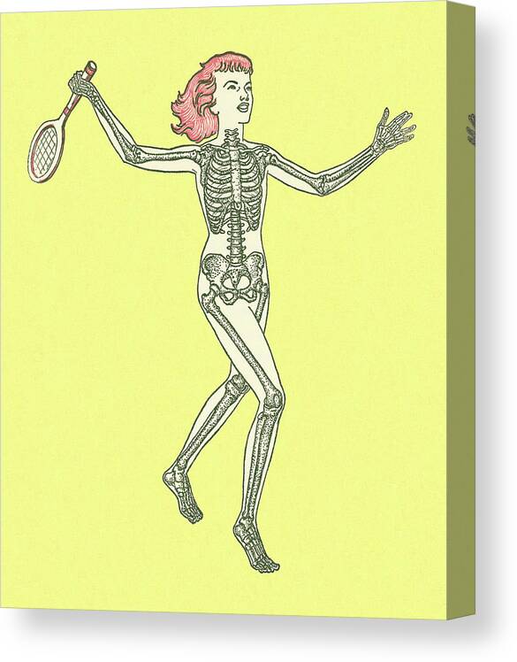 Action Canvas Print featuring the drawing Skeleton Lady Playing Tennis by CSA Images