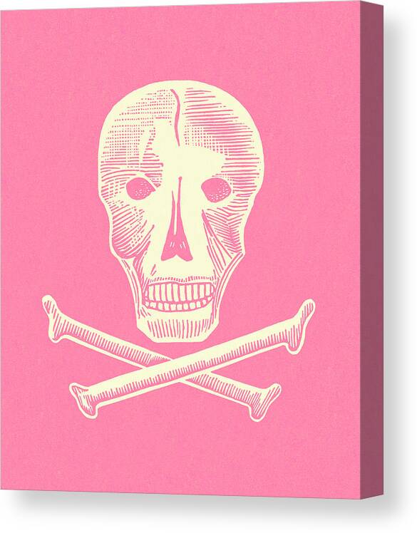 Afraid Canvas Print featuring the drawing Skull and Crossbones on a Pink Background by CSA Images