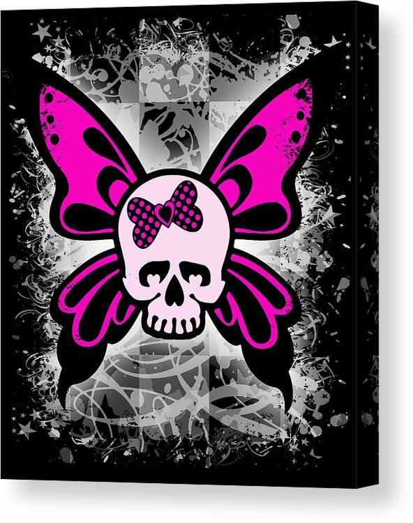 Skull Canvas Print featuring the digital art Skull Butterfly Graphic by Roseanne Jones