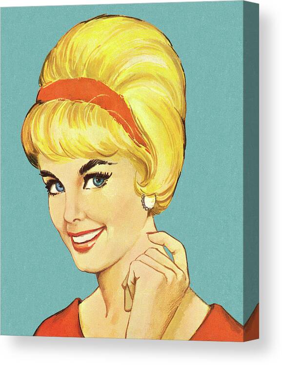 Adult Canvas Print featuring the drawing Smiling Woman With Bouffant Hairstyle by CSA Images