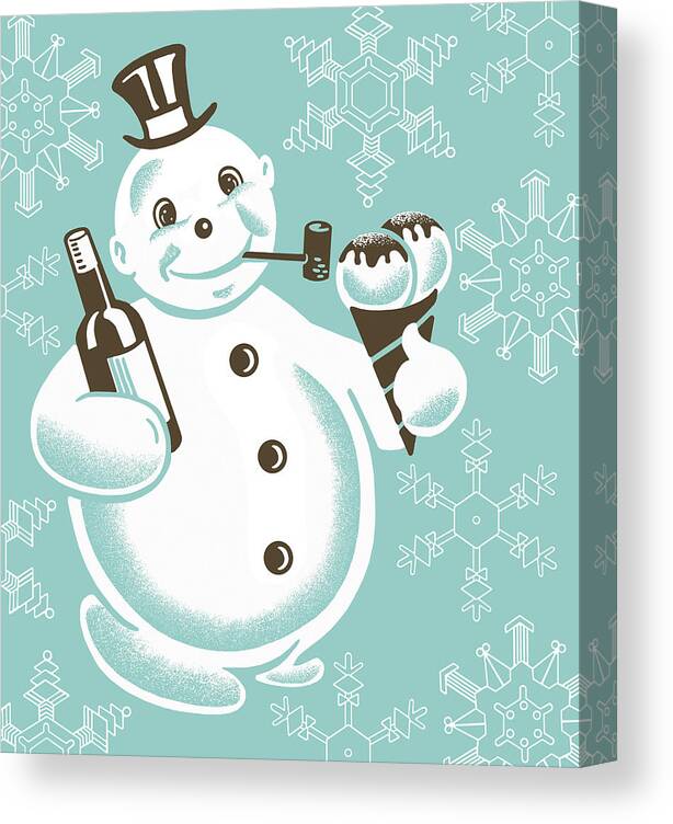 Accessories Canvas Print featuring the drawing Snowman With Bottle by CSA Images