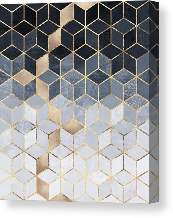 Cube Canvas Print featuring the digital art Soft Blue Gradient Cubes by Elisabeth Fredriksson