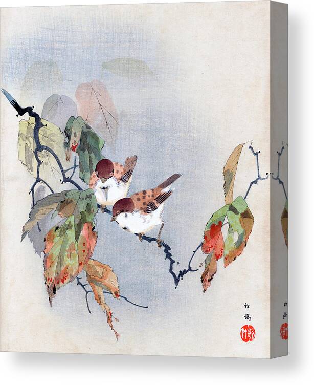 Shoki Canvas Print featuring the painting Sparrows by Shoki