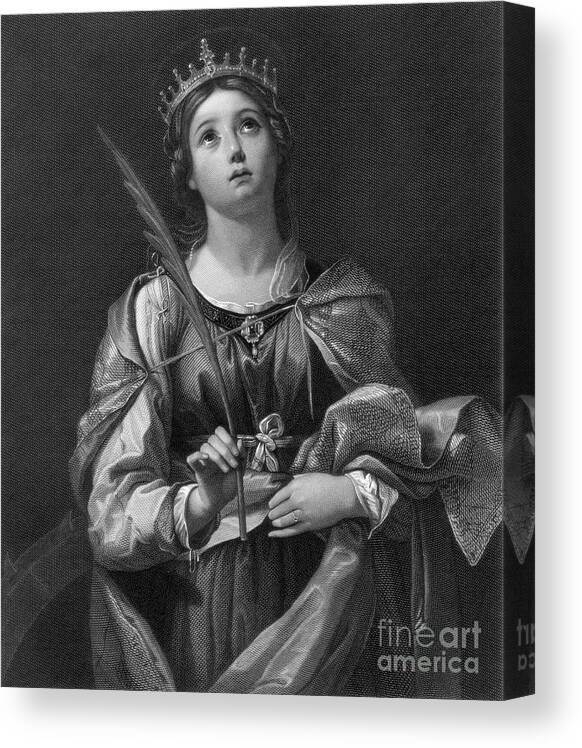 Crown Canvas Print featuring the drawing St Catherine, 19th Century.artist F by Print Collector