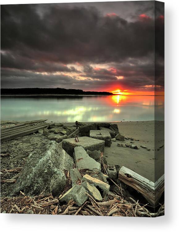 Water's Edge Canvas Print featuring the photograph Sunset At Foxton, New Zealand by Nadly Aizat Images
