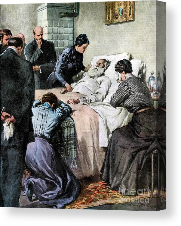 Engraving Canvas Print featuring the drawing The Death Of Leo Tolstoy, Russian by Print Collector