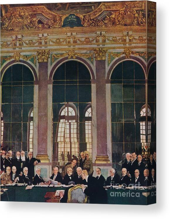 Oil Painting Canvas Print featuring the drawing The Signing Of Peace In The Hall by Print Collector