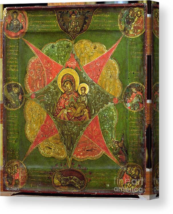 Angel Canvas Print featuring the painting The Virgin Of The Burning Bush, From Mount Athos by Russian School