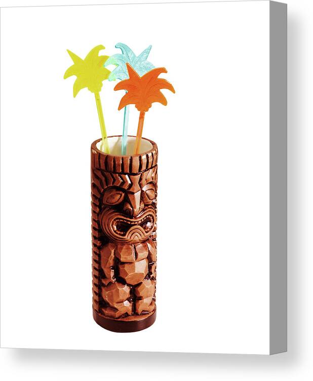 Alcohol Canvas Print featuring the drawing Tiki Glass With Palm Tree Stir Sticks by CSA Images